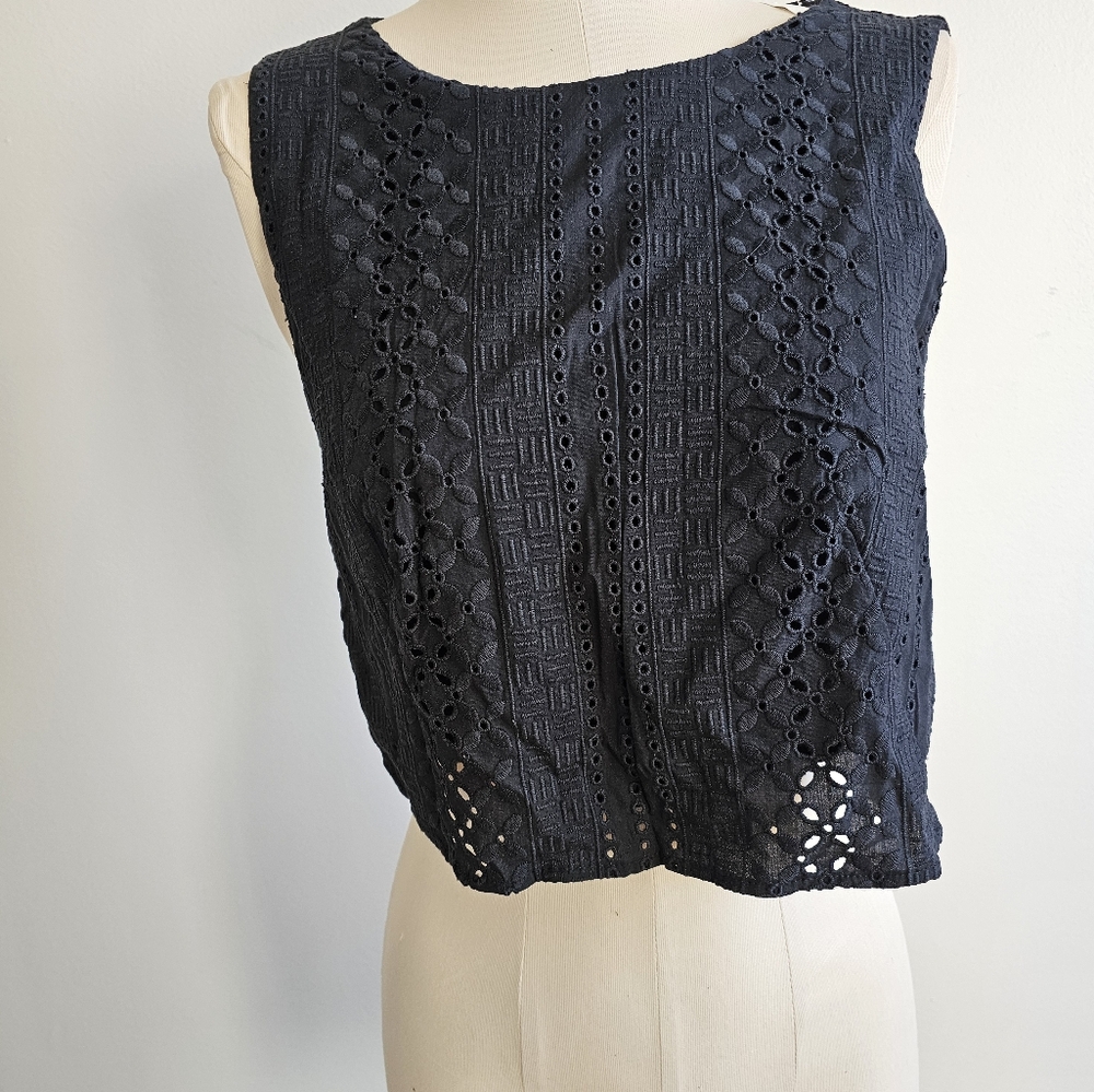 Black Eyelet Sleeveless Top